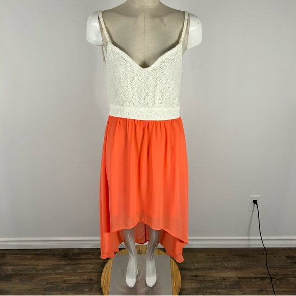 Wet seal White Lace and Orange High-Low Dress L - Picture 1 of 9